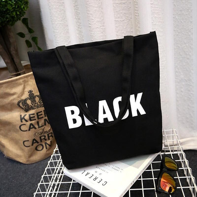 

Women Tote Bag Canvas Contrast Letters Print Large Capacity Foldable Reusable Shoulder Shopping Bag