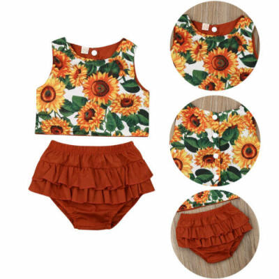 

US Infants Baby Girls Kids Clothes Sunflower Vest Tops Ruffle Shorts Tutu Dress