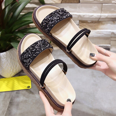 

chic out slippers women outside summer wearing fashionable water drill cool drag woman thick bottoms set beach shoes
