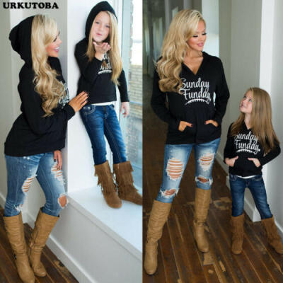 

Family Matching Hoodies Top Long Sleeve Women Girls Hooded Sweatshirt Pullover