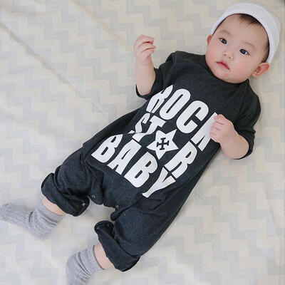 

INS Hot Rock Star Baby Boys Girls Long Sleeve Romper Jumpers Sleepsuit 6-24M