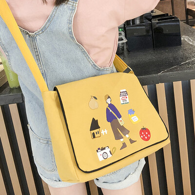 

Canvas Baggage Girls One Shoulder Ins Slant Dual-purpose Student Japanese Harbour Graffiti Retro-Gusen Chic Port Wind Baggage