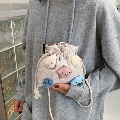 

Ins super fire small bag fairy 2019 Korean version of the new small fresh canvas bucket bag cute cute shoulder slung