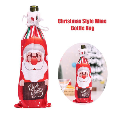 

Christmas Style Wine Bottle Bag with Santa ClausSnowmanElk Printed Pattern Champagne Bottle Wine Bottle Cover Christmas Decorati