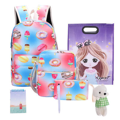 

7pcsSet Unisex Food Print Canvas Backpacks Travel Stationery Shoulder Bags