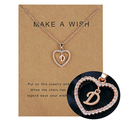 

Make A Wish 26 Letters Alphabet Pendant Necklace Cubic Zirconia Love Heart Crystal Charm Necklace for Women Jewelry With Card