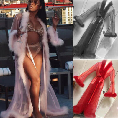 

Sexy Women Lace Sheer Long Robe Nightgown Bathrobe Pajamas Nightdress Sleepwears