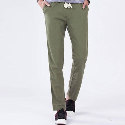 

Mens Linen Pants Casual Loose-fitting Canvas Trousers With Drawcord