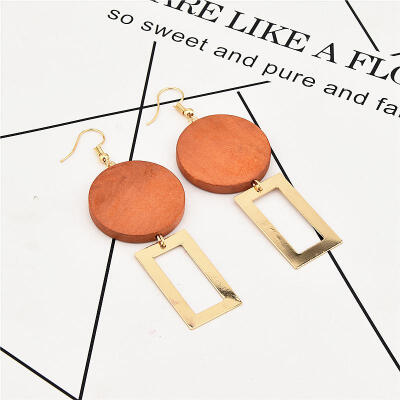 

Korean Round Wooden Earrings Long Statement Geometric Rectangular Dangle Drop Earrings For Women Fashion Jewelry 2019 Oorbellen