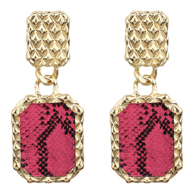 

Fashion Women Big Square Pendant Snake Skin Pattern Statement Dangle Earrings