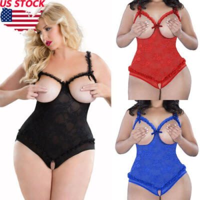 

Women Sexy-Lingerie Deep V Lace Dress Open crotch Underwear Babydoll Sleepwear