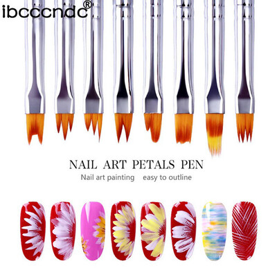 

〖Follure〗8Pcs Gradient Drawing Pen UV Gel Nail Brush Silver Handle Nail Art Tools