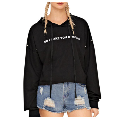 

Toponeto Women Hooded Long Sleeve Sweater Letter Printed Cute Top Pullover