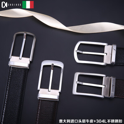 

Leather mens stainless steel pin buckle belt leather casual business Italy imported first layer leather belt men