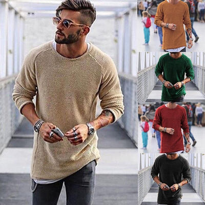 

Mens Longline curved hem T-shirt Top Hip Hop Swag Long Body Tee Tall Elongated knitwear