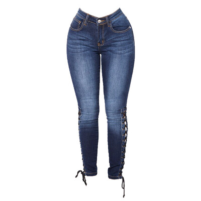 

Womens Fashion High Waist Jeans Bandages Elastic Slim Body Jeans
