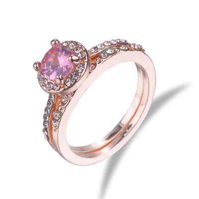 

Europe And The United States Popular Crystal Two-piece Ring Rose GoldSilver Color Micro Inlay Zircon Jewelry