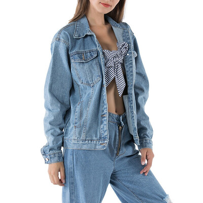 

Toponeto Womens Vintage Washed Boyfriend Denim Jacket Long Sleeve Outerwear Coat