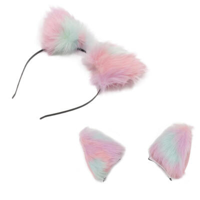 

Lovely Cat Ears Plush Headband Hairpin Set Colorful Girl Party Cosplay Tool