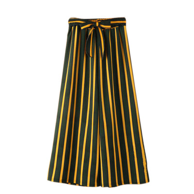 

Stripe casual pants women bottom Sash high waist wide leg pants Elastic summer beach trousers female spring