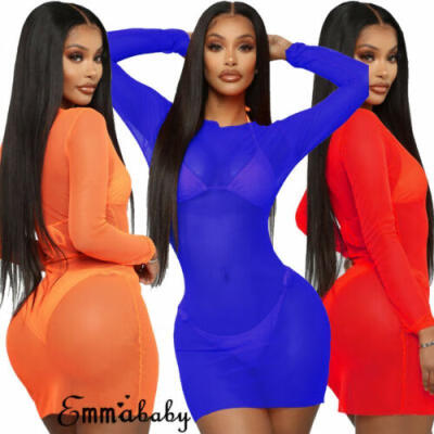 

Sexy Women Mesh Sheer See-Throught MIni Dress Bikini Cover Up Swim Bathing Suit