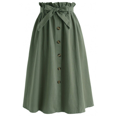 

Fashion Womens High Waist A-Line Midi Skirt Korean Solid Fashion Fold Skirts