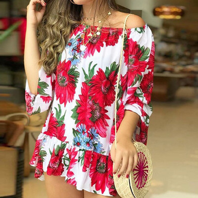 

Nomeni Women Casual Floral Print Blouse Short Sleeve Loose Top Shirt Tee