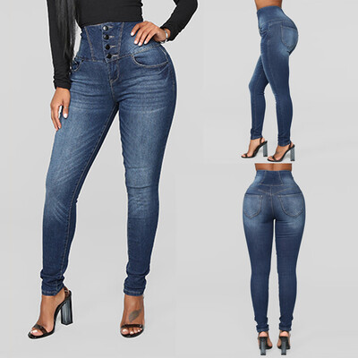 

Gobestart Womens Pure-color Button High Waist Stretch Calf Jeans