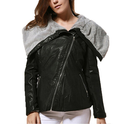 

Toponeto Women Plus Velvet Asymmetrical Zipper Short Locomotive Jacket Composite Coat