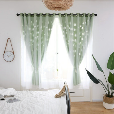 

100x200cm Snow Double Punch High Shading Hollow Layer Curtain for Home Sleeping Room Living Room Water washable