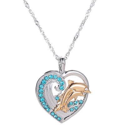 

Korean Style Fashion Elegant Love Shape Dolphins Diamond Necklace Ladies Cute Peach Heart Clavicle Chain Necklace