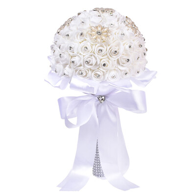 

Gobestart Crystal Roses Bridesmaid Wedding Bouquet Bridal Artificial Silk Flowers Decor