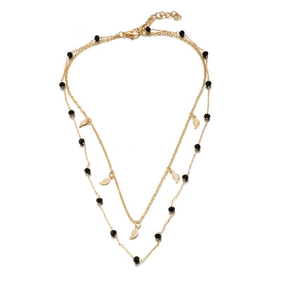 

Tocona Bohemian Layered Beach Gold Neck Chain for Women Black Beads Leaf Pendant Necklace Vintage Gothic Jewelry 8384