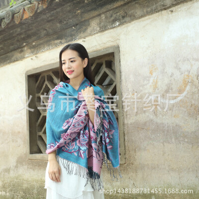 

New Peony Jacquard National Wind Scarf Ms Large Shawl Dual-use Thicken Bohemian Scarf Winter Warm