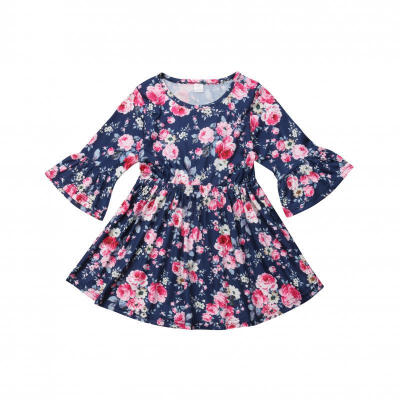 

Toddler Kids Baby Girls Floral Long Flare Sleeve Tutu Princess Dress Outfits