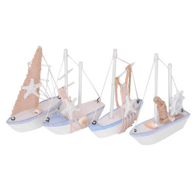 

4pcs Mediterranean Style Sailboat Model Wooden Crafts Ornaments Home Decor