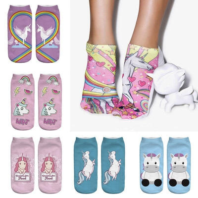 

6 Style 3D Unicorn Print Men Women Unisex Casual Low Cut Ankle Socks Cotton Animals Pattern Socks