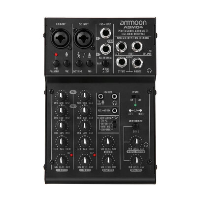 

ammoon 4-Channel Mini Mixing Console Digital Audio Mixer 2-band EQ Built-in 48V Phantom Power 5V USB Powered for Home Studio Recor