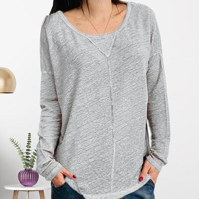 

Fashion Women Autumn T-shirts Long Sleeves Loose O-neck Solid Color Tops