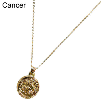 

Vintage Unisex 12 Constellation Zodiac Embossed Pendant Chain Necklace Jewelry