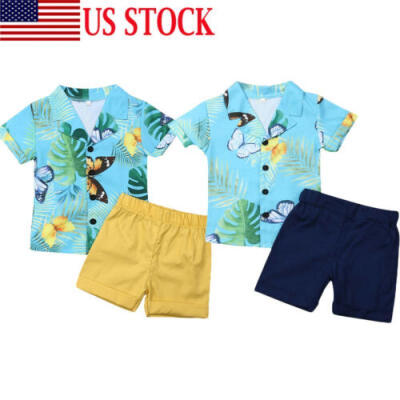 

US Toddler Baby Boy Hawaii Suit Flower ShirtShorts Pants Summer Outfits Clothes