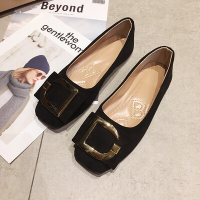 

Chic womens shoes spring Korean style square head metal buckle late-night shoes flat-bottomed fairy-like shoes