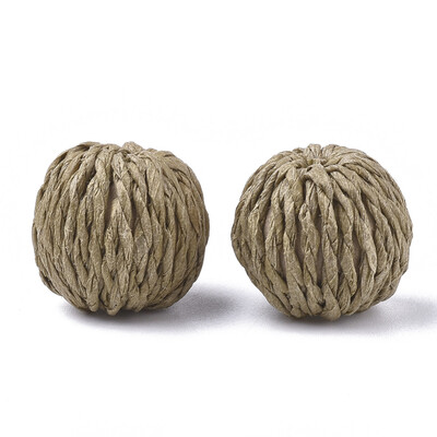 

Handmade Paper Woven Beads with Wood Inside Imitation Raffia Round DarkKhaki 3032x3031mm