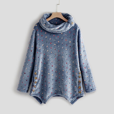 Toponeto Women Fleece Long Sleeve Polka Dot Printed Plus Size Hoodie Top Sweater Blouse