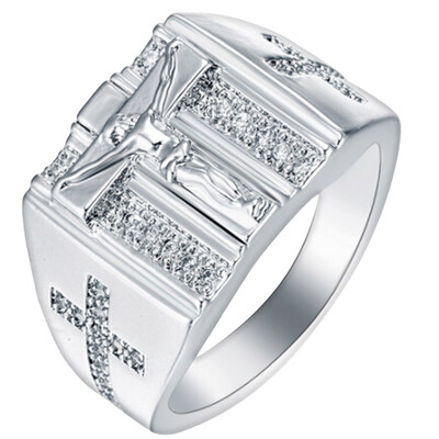 

Cool New Men Women Fashion Silver Gold Rings Jesus Cross Carved White Cubic Zirconia Wedding Finger Ring Fine Jewelry Gifts