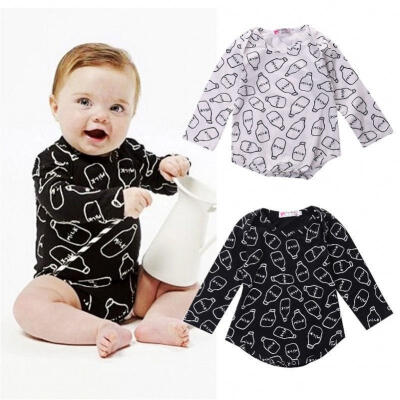 

Newborn Baby Boy Girl Milk Bottle Cotton Clothes Bodysuit Romper Outfits 0-18M