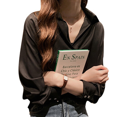 

Blouse Women Tops Long Sleeve Solid Color Pullover V-Neck Office Lady Shirts Female Fashion Casual Tops Chemisier Femme