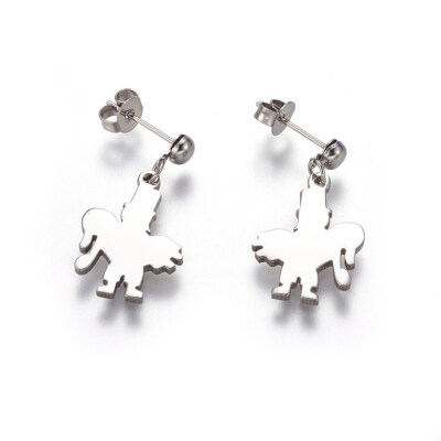 

304 Stainless Steel Dangle Stud Earrings with Ear Nuts Dancer Stainless Steel Color 27mm Pin 08mm