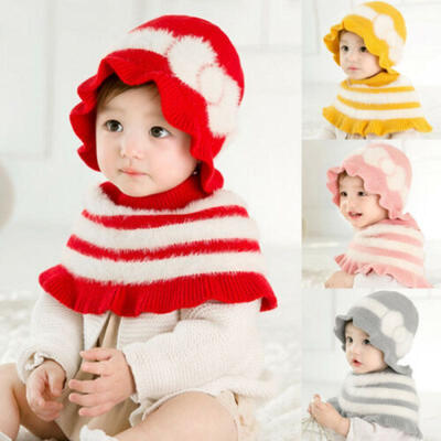 

Toddler Kids Girl Baby Infant Winter Plush Hat Cute Princess Cap With Shawl UK