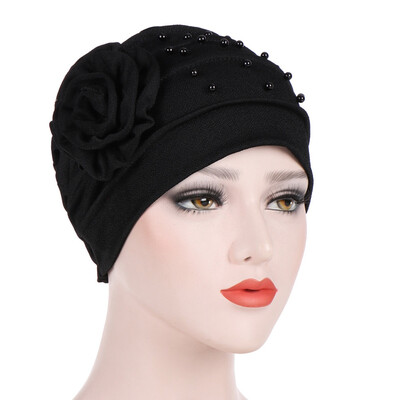 

Muslim Women Beading Flower Turban Hijab Beanie Hat Chemo Cap Head Wrap For Hair Loss Head Scarf